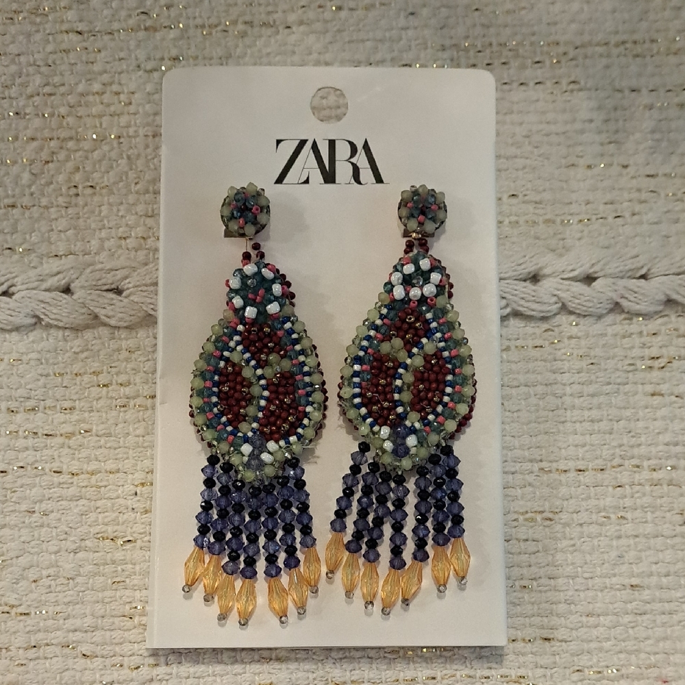 Zara Large Blue and Purple Chandelier Beaded Earrings - Picture 2 of 4
